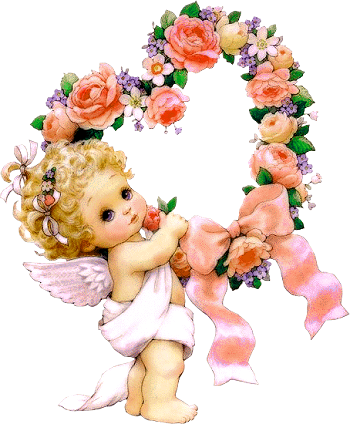 Cute Little Angel with Flowers PNG Clipart